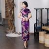 Женское длинное китайское длинное вечернее платье Cheongsam с коротким рукавом и принтом павлина