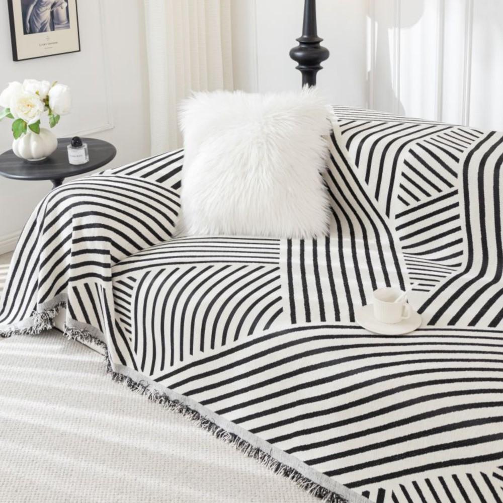 Чехол на диван с принтом, полотенце, новая диванная подушка, ленивый цельный кусок четырех сезонов, универсальное синельное черно-белое одеяло, ковер
