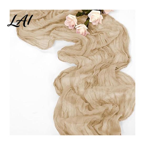 Wrinkled Table Runner for Parties Boho Cheesecloth Runner Rustic Gauze Fabric Sheer Romantic Wedding Bridal Shower Party Long Decoration Decorations
