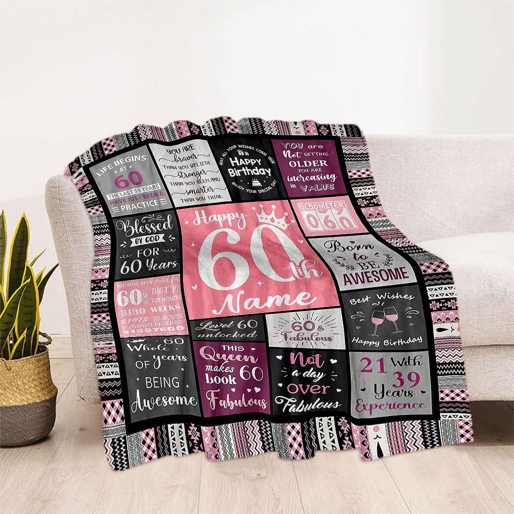 Birthday Style Customize Text Blanket Throw Personalized Blanket Soft Warm Cozy for Picnics Bedding Seaside Living Room Ideal for All Seasons