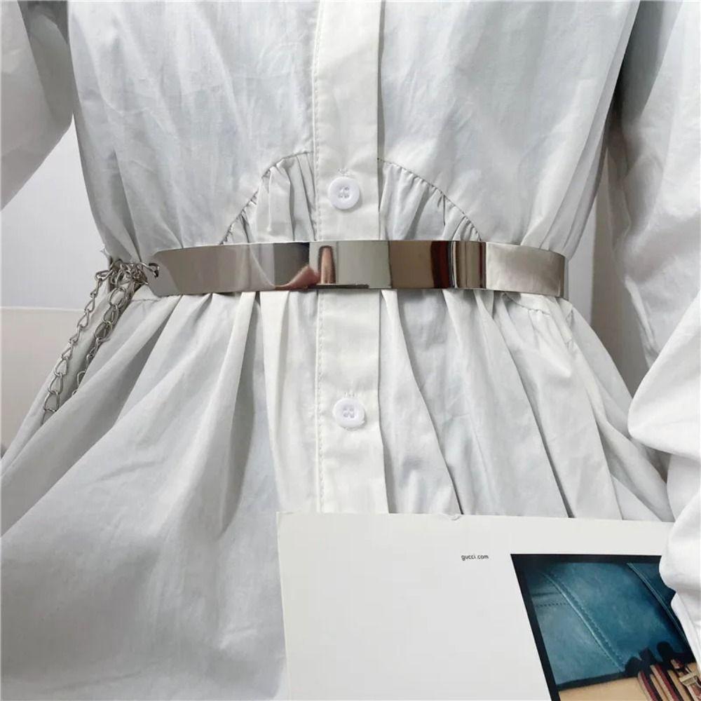 Women Gold Silver Mirror Waistband Fashion Dress Bling Waistband New Metal Designer Belt