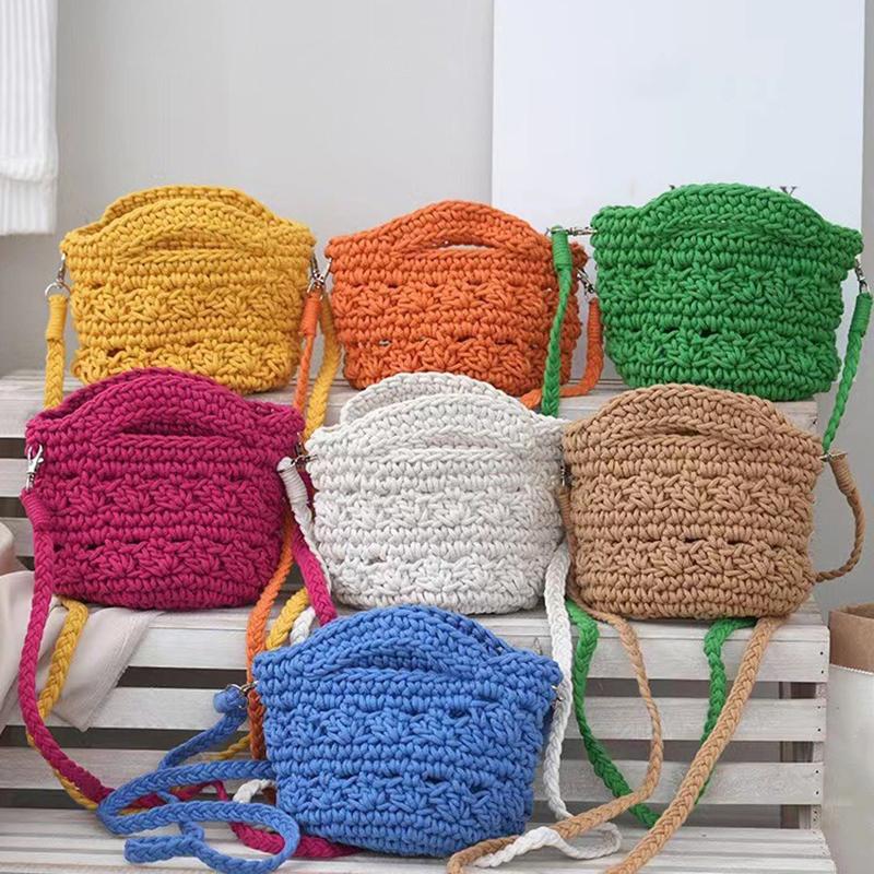 Spring/Summer Fashion Solid Color Small Handbag Art Retro Woven Shoulder Bag Hollow Mini Cute Crossbody Bucket Bag CLE