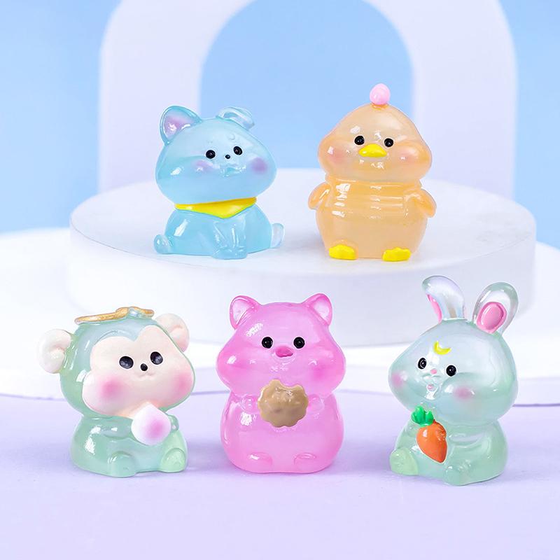 1Pcs Chinese Zodiac Mini Luminous Ornaments Cartoon Animal Resin Ornament Micro Landscape Decoration Diy Desktop Decor