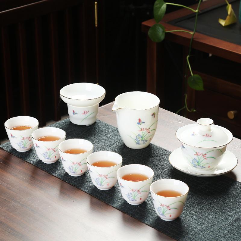 Good value goods suet jade porcelain kung fu tea set business merchandise gifts can be done