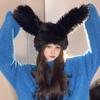 Yousheng Winter Plush Hat Cartoon Rabbit Ear Shape Fuzzy Long Hair Photo Prop Keep Warm Ear Protection Cold Weather Windproof Headwear