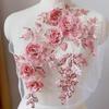 1 Pc Pink White Embroidery Lace Flowers Patch For Wedding Dress Costumes Handmade Repair 39*25CM