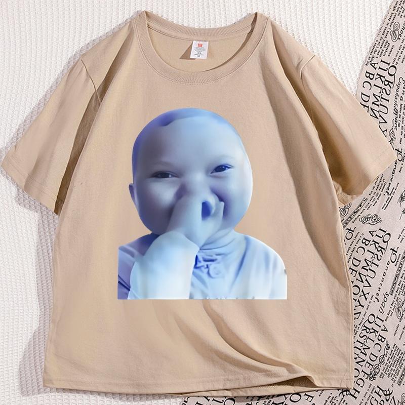 Футболка с принтом Ai Baby Holding Laugh Meme, вирусный тренд, унисекс, женская мода, повседневная хлопковая футболка, смешные графические футболки, круглый вырез, свободные футболки