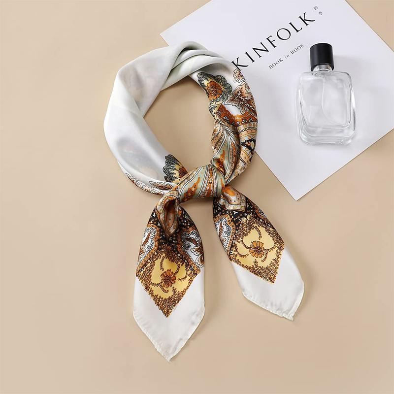 70cm Square Retro Print Silk Scarf Casual Elegant Thin Breathable Neck Women Hijab Wrap Head Wrap Hair Scarves