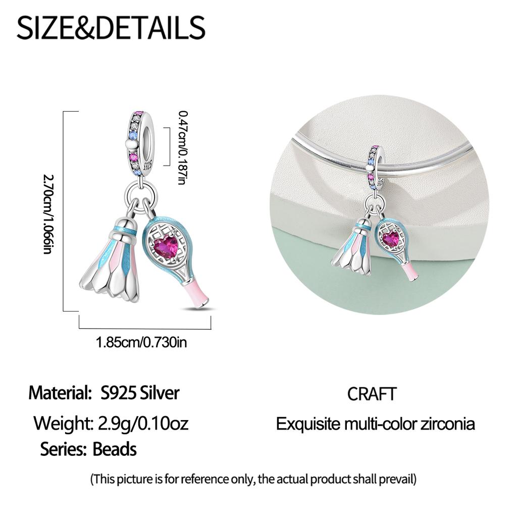 Copper Sports Badminton Football Dumbbells Beads Dangle Fit Charms Copper Original Bangle Bracelet Diy Jewelry