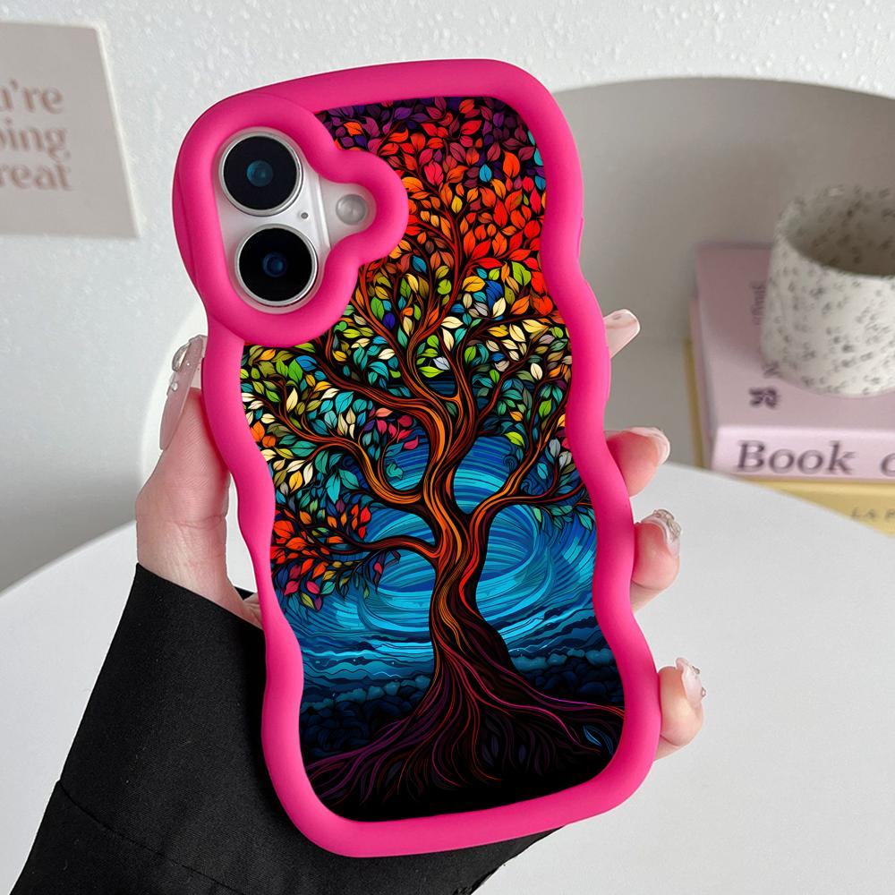 World Life Tree Mobile Phone Case for iPhone 17 16 15 14 13 12 11 Air Pro Max Plus Wavy Edge TPU Colorful Cover Cover Pretty