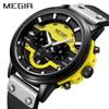Yellow Black Chronograph Quartz Sports Wrist Watches with Leather Strap