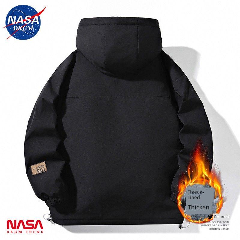 Nasa Fleece Jacket for Men, Spring, Autumn and Winter Hooded Jacket, Outdoor Windproof Thickened Lamb Fleece Mountaineering Jacket, Trendy Brand