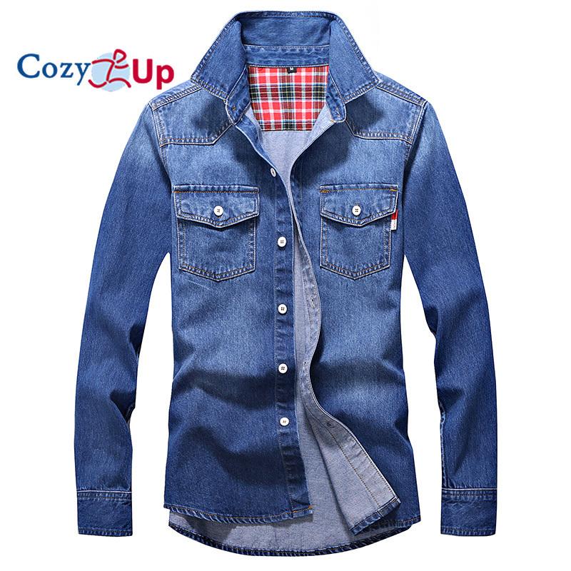 Cozy Up Мужская джинсовая рубашка из хлопка, приталенная, с длинным рукавом, ковбойская рубашка, стильная, с эффектом стирки, приталенная