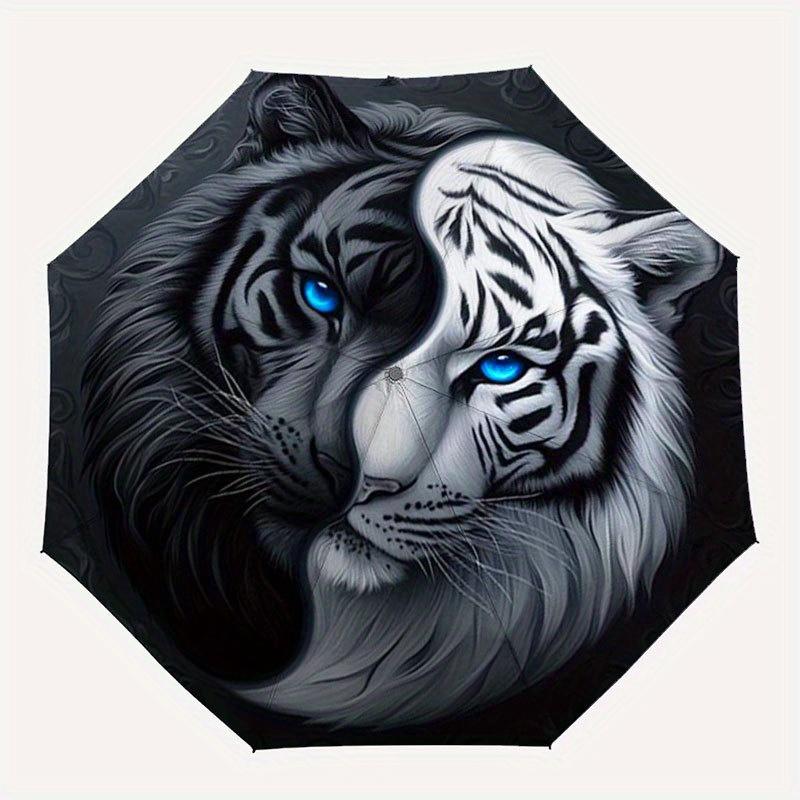 Yin Yang Tiger Face Art Print Wall DecorUmbrella with Cute Design, Portable 3-Fold Compact Umbrella for Men & Women, Valentine's Day Mother's Day Hall