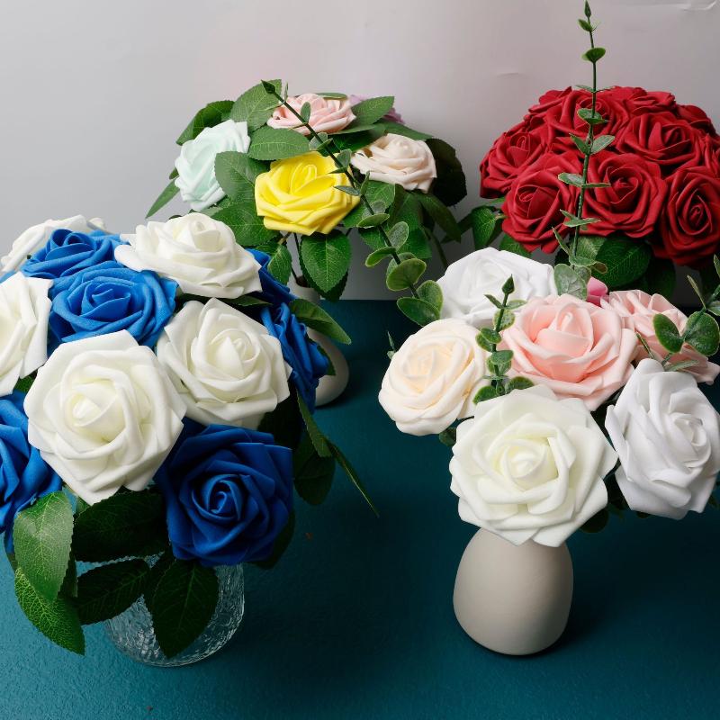 §16/25 шт. Искусственные Цветы Розы Со Стеблями Для DIY Свадебных Украшений Центральных Композиций Цветочных Композиций Вечеринки Сада Домашнего Декора Подарков