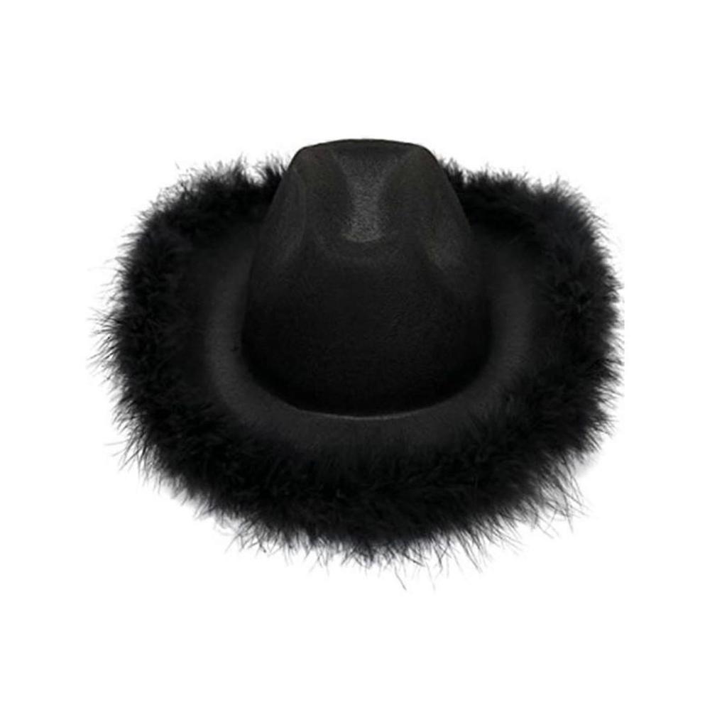 Cowgirl Hat With Feather Boa Fluffy Feather Brim Adult Size Cowboy Hat For Bachelorette Costume Party