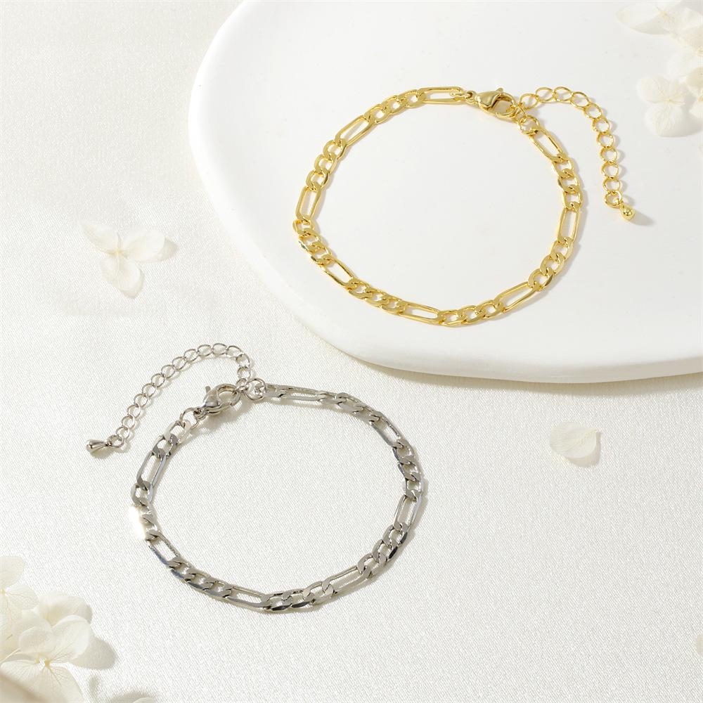 18K Gold-Plated Copper Modern Figaro Cuban Chain Hip Hop Bracelet - Versatile Daily Fashion