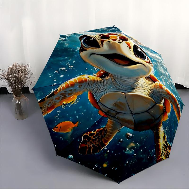 1pc Ocean Turtle Automatic Open/Close Umbrella, Windproof, Folding Compact Umbrella with Lightweight Design for Women/Men013