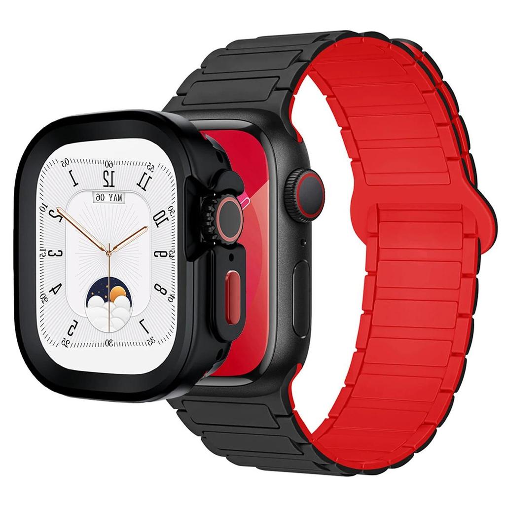 Магнитный ремешок + силиконовый чехол для Apple Watch 42 мм 46 мм 44 мм 40 мм 49 мм 45 мм 41 мм iWatch Серии 11 SE 3 Ultra 3 10 9 8 7 6 5 Ремешок