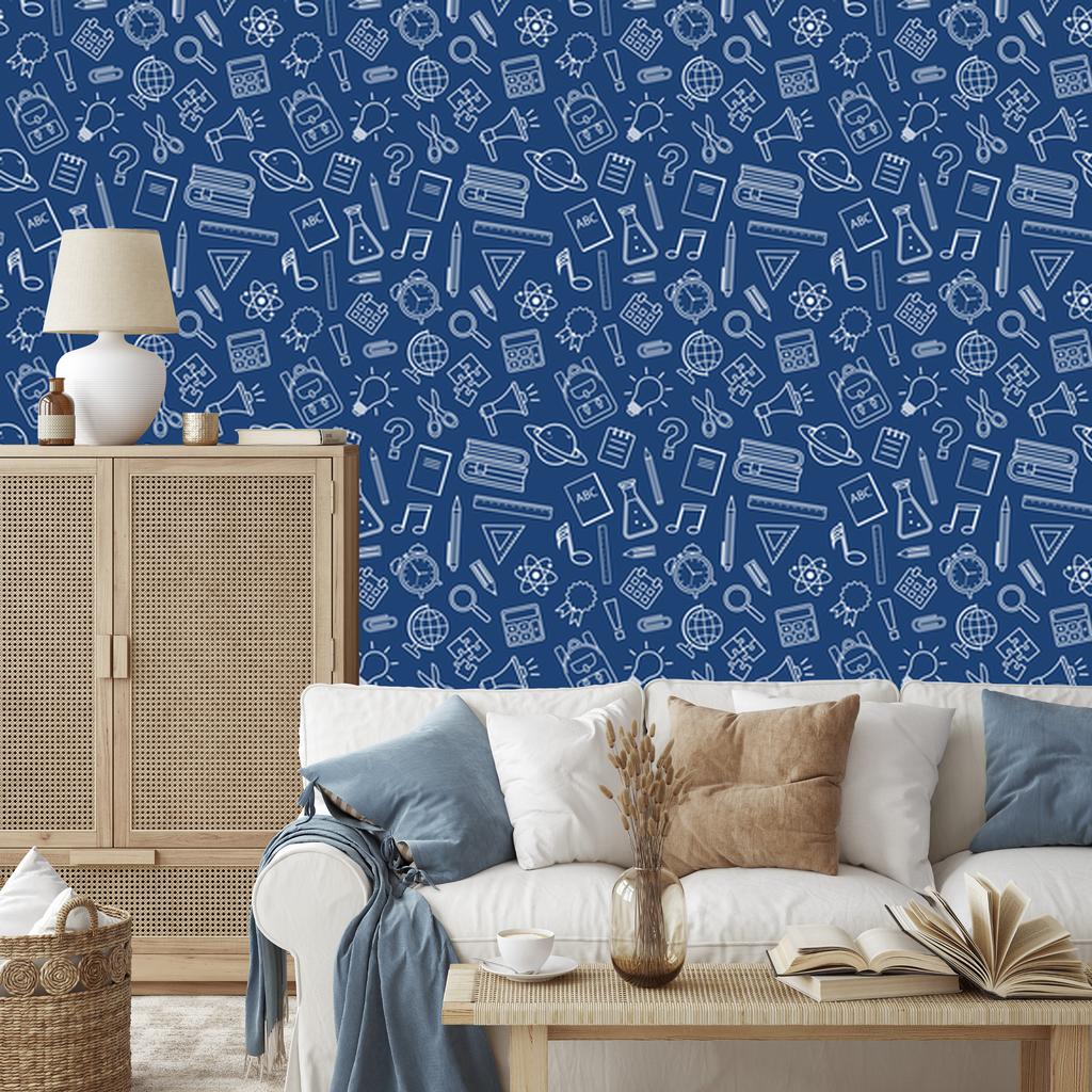 Wallpaper School Supplies blue background, blue center 50x1000