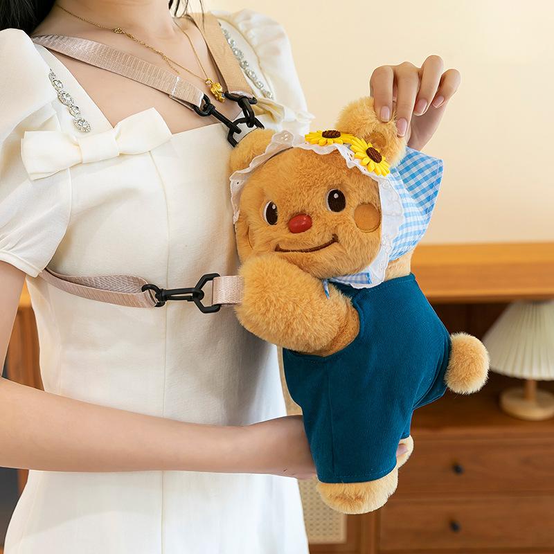 Cowboy bear doll bag for children, backpack cute bear birthday gift doll plush toy