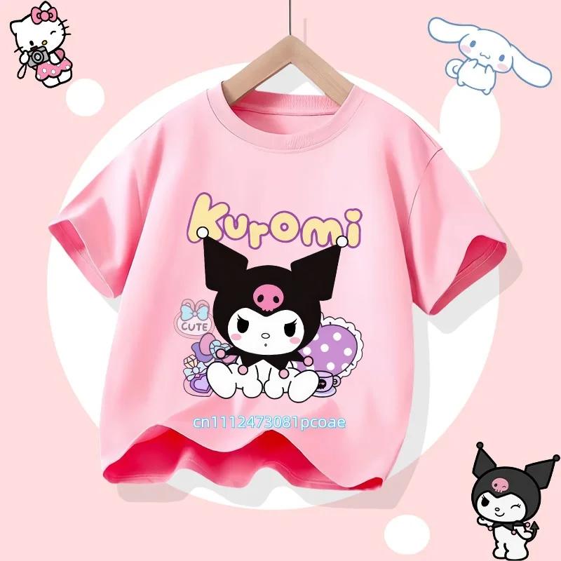 Sanrio Series Kuromis new childrens pure cotton shortsleeved girl casual top for summer Tshirt with cartoon print sport shir