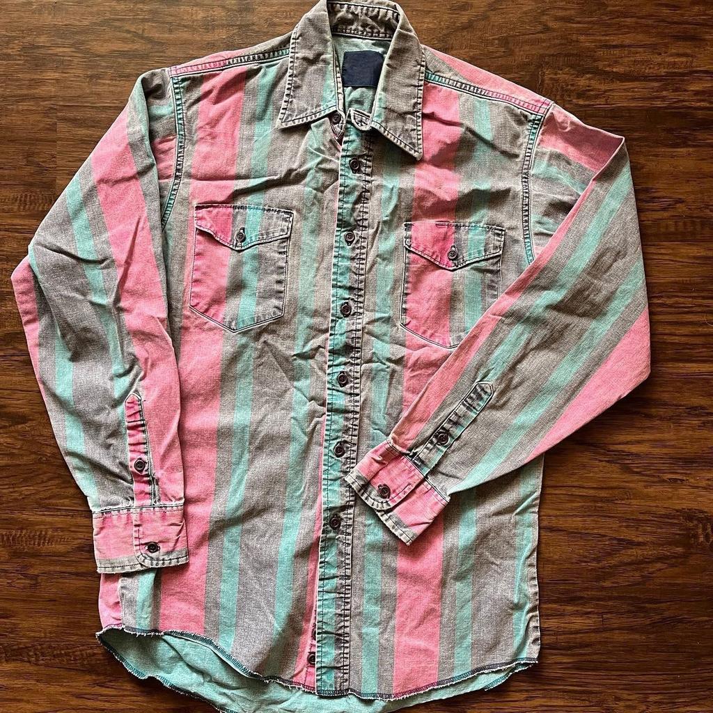 Men's Retro Western Striped Shirt Casual Short Sleeve Button-Up Cowboy Style Shirt