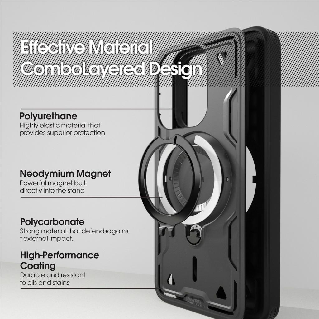 Магнитный чехол для телефона Poco M6 4G [Противоударный с подставкой] | Металлическое кольцо-держатель + Подставка | Противоскользящий бампер