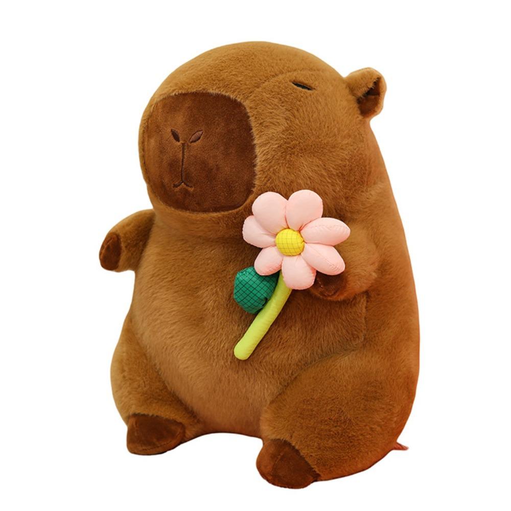 Brown Capybara Plush Doll Fluffy Capybara Stuffed Doll Lovely Flower Capybara Plush Toy  Birthday
