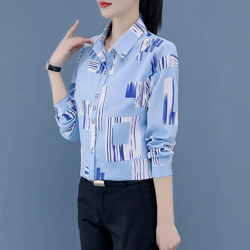 YYFS Женские модные повседневные весенне-осенние блузки и рубашки-поло с длинными рукавами и воротником-стойкой
