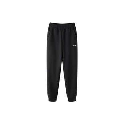 Штаны мужские спортивные трикотажные с манжетами Li Ning Badminton Series, однотонные, черные AKLT645-1