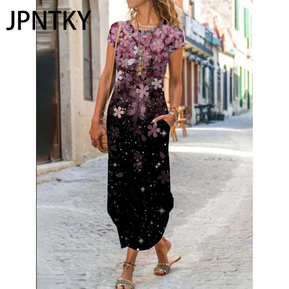 JPNTKY Women's Fashion Summer Spring Short Sleeve O-Neck Casual Dresses
