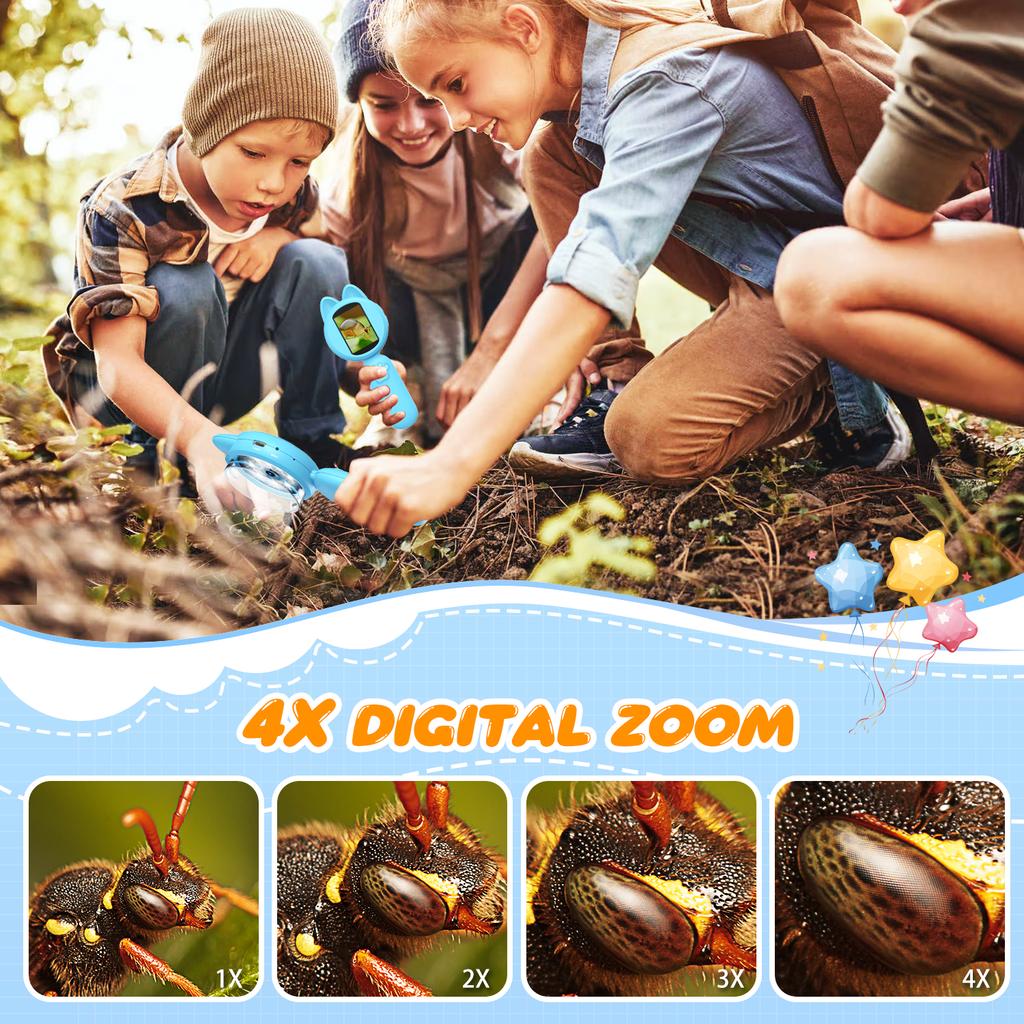 Детский микроскоп с 2-дюймовым IPS-экраном, портативный ручной увеличительный цифровой микроскоп для детей, образовательные научные подарки