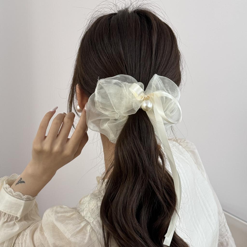 Large Big Elastic Hair Bands Scrunchie Accessories for Girls Women Korean Ties Bow Designer Vintage Pearl Popular New In Fashion