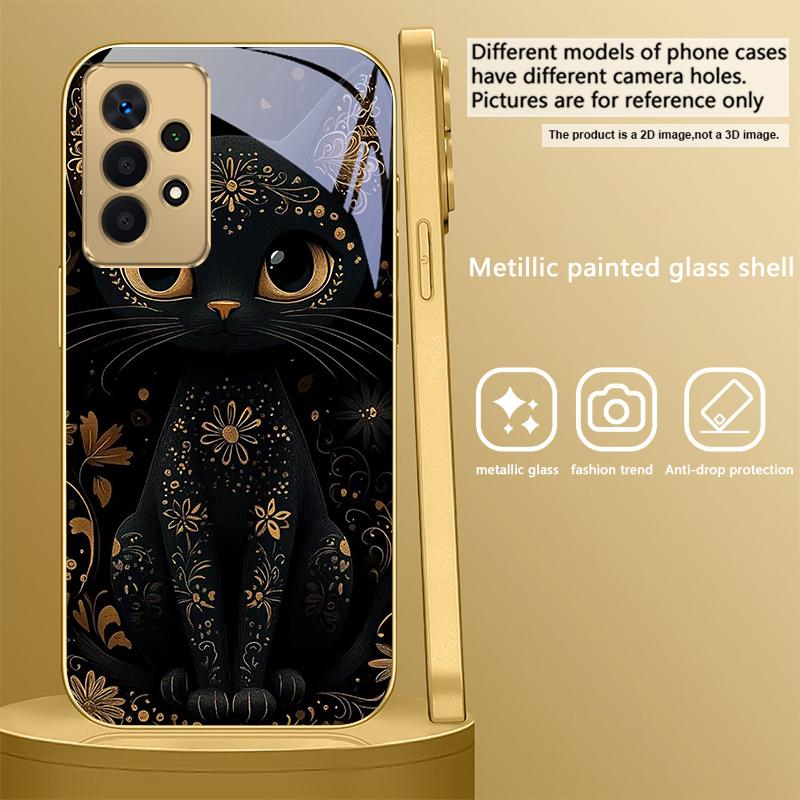 Фантастический черный кот Для Samsung A 31 32 A33 A34 35 14 A15 13 A16 25 26 50 52 53 54 55 56 70 71 72 73 Золотой стеклянный чехол для телефона