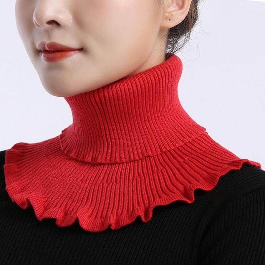 Women Turtleneck Ribbed Knit False False Collar Winter Ruffles Detachable Windproof Wrap Scarf