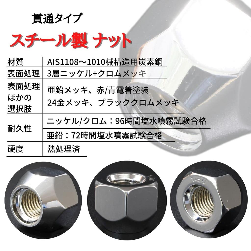 Shinsei Wheel M12 Nuts, Through-Type, P1.5, 21mm, 16-Pack, T-16K