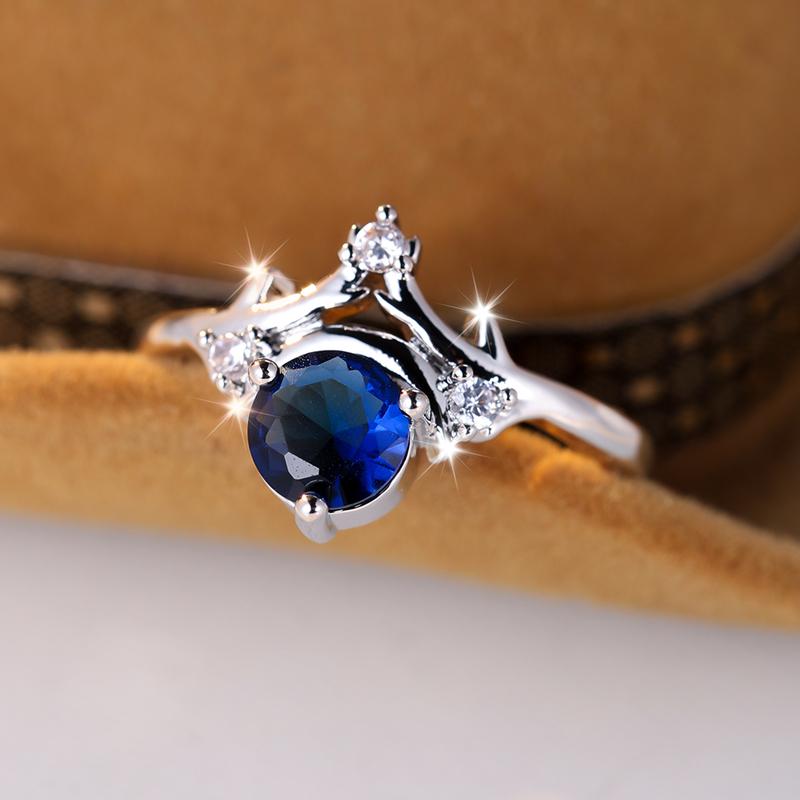 Minimalist Blue Zircon Rings for Women Small Round Rings Silver Color Thin Finger Stacking Wedding Bands CZ Jewelry