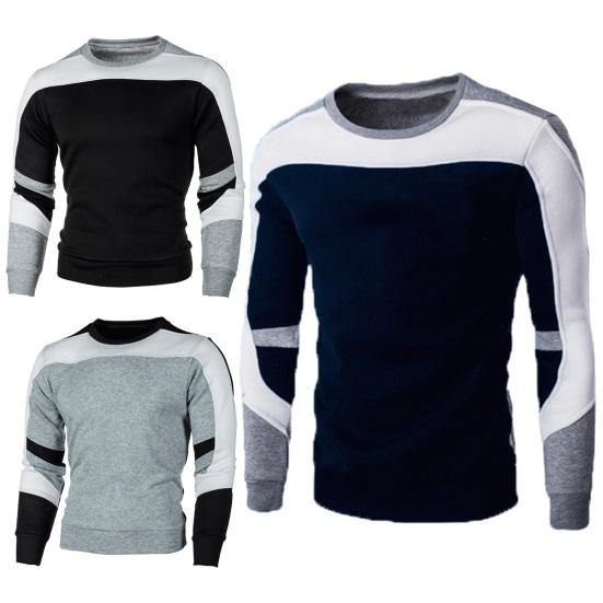 Мужской осенне-весенний свитшот одинакового цвета с круглым вырезом и длинными рукавами в стиле пэчворк, эластичный мягкий пуловер, облегающий мужской топ средней длины