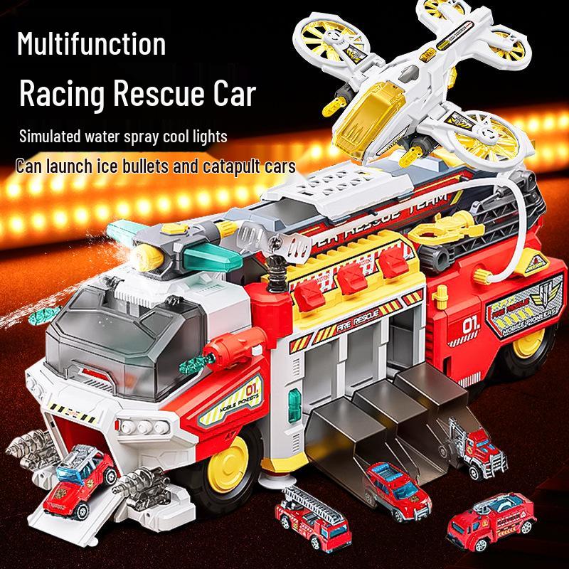 Многофункциональная пожарная машина спасательной службы в стиле Сэма - Большая полицейская машина с водяным распылителем и треком для мальчиков