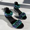 Women's Bag Heel Sandals Summer New Round Head Open Toe Glitter Back Zipper Soft Sole Anti-slip Wear-resistant Slope Heel Shoes