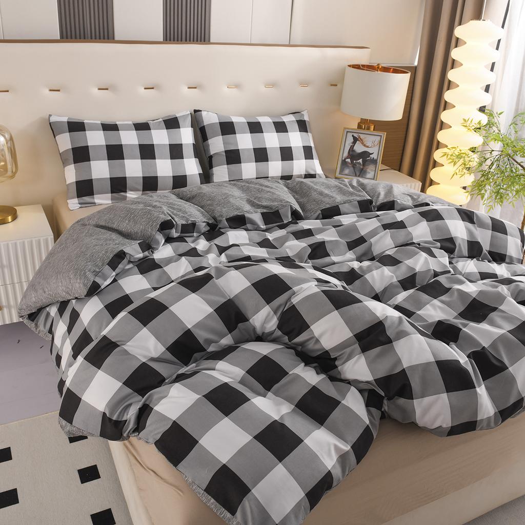 Комплект постельного белья в черную клетку, 1 пододеяльник в клетку и 2 наволочки, легкий комплект постельного белья из микрофибры в клетку Buffalo Check из 3 предметов
