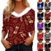 Рубашки с рукавом 3/4 для женщин, рождественские футболки с графическим принтом, блузки, повседневные базовые топы на пуговицах больших размеров, пуловеры