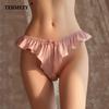 New Satin Elasticity Panties For Women Solid Color Bow Tie Sweet Fashion Lingerie Ladies Ruffles Low Waist Thong Briefs