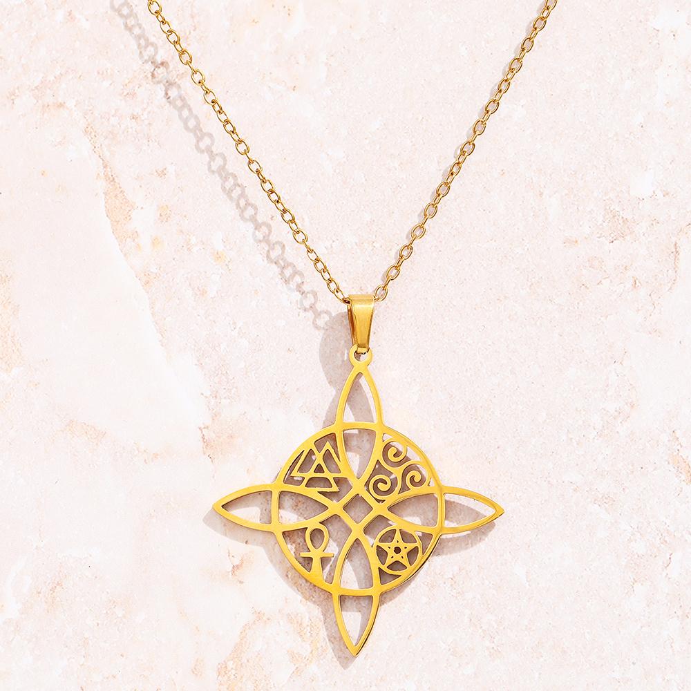DGIDDK Stainless Steel Celtic Knot Cross Pendant Necklace Hollow Retro Fashion Collarbone Chain Jewelry Gift for Women