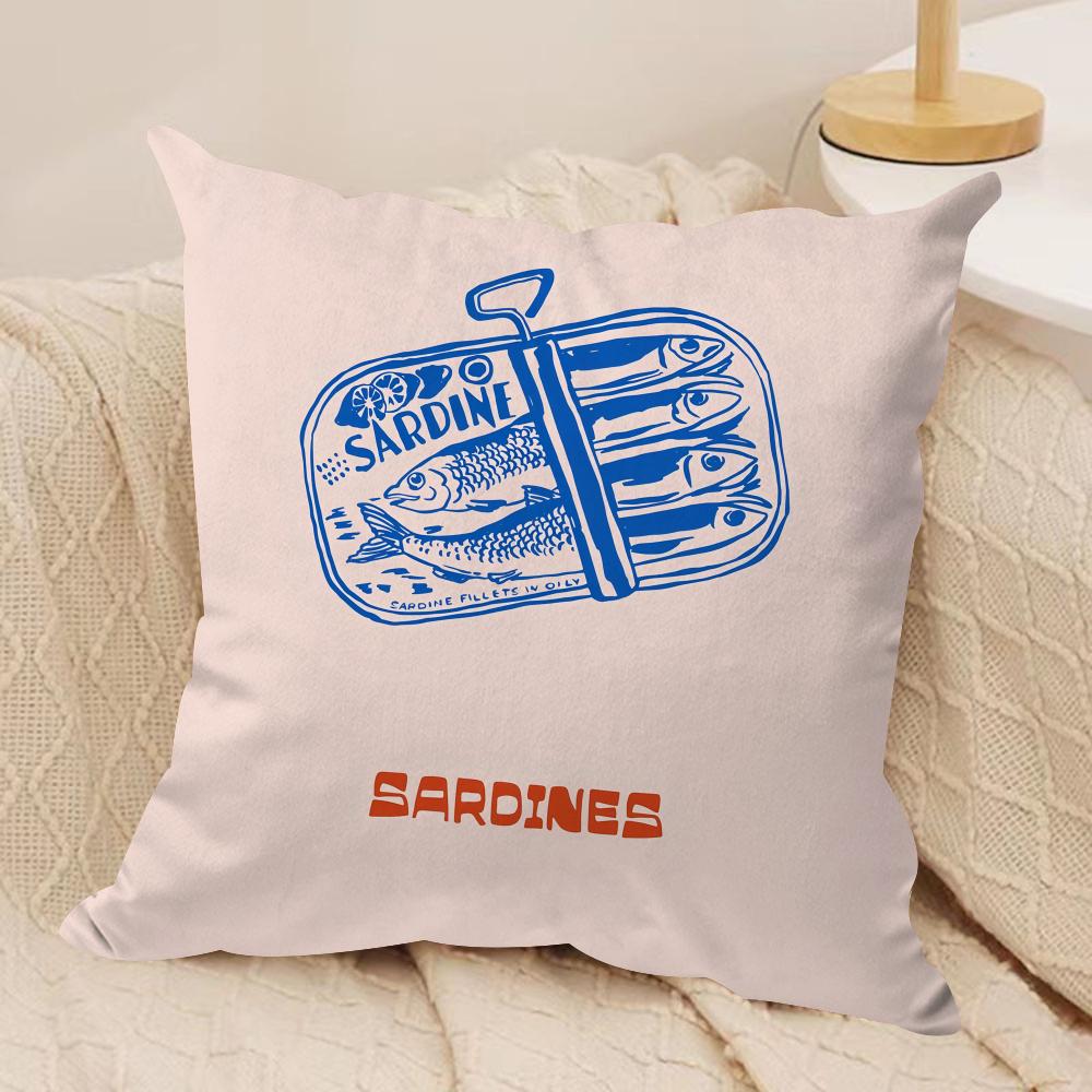 Sardines Art Cushion Cover Short plush Doublesided Print Square Throw Pillow Covers Sofa Home Cushion Decor