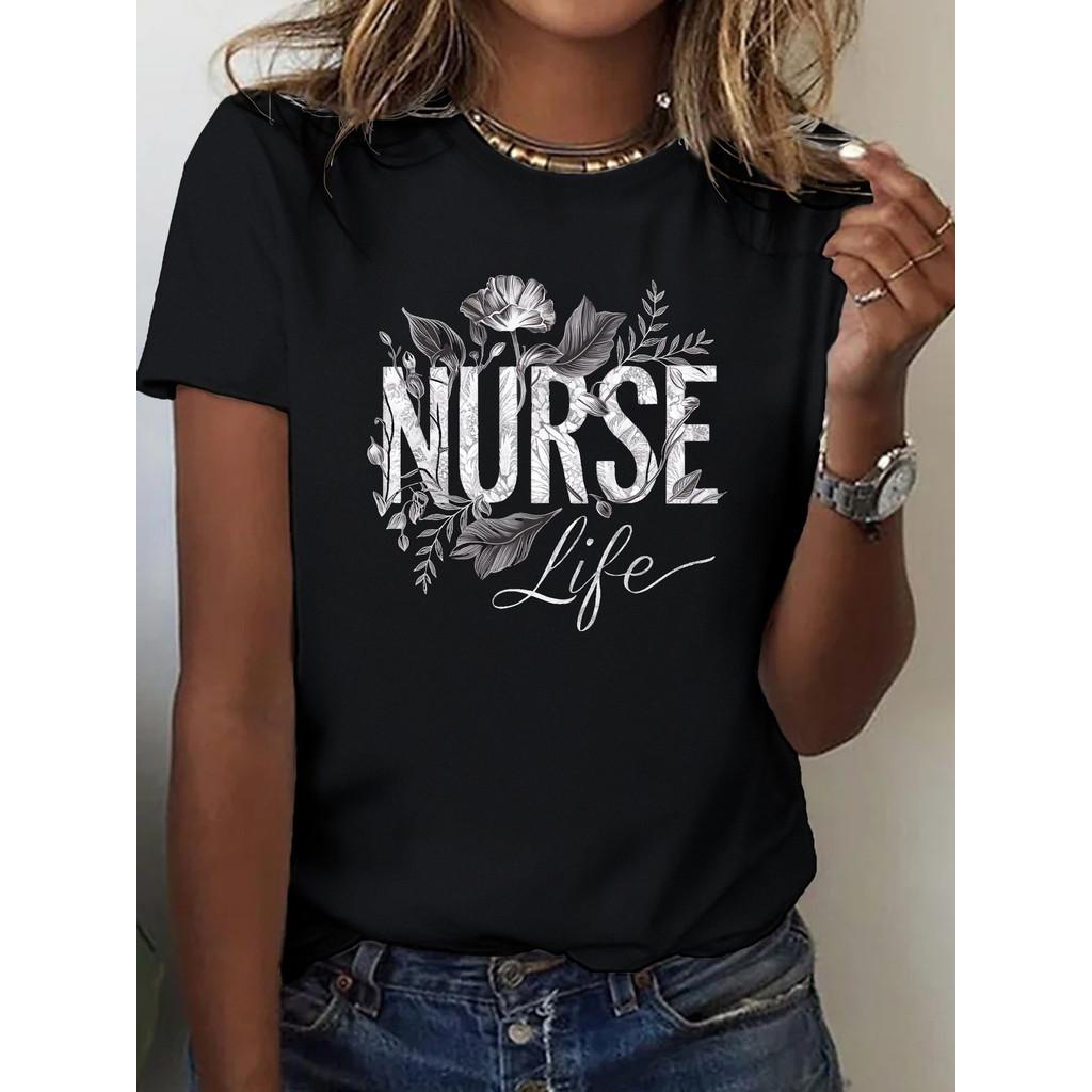 Women's Pure Nurse T-shirt, Pattern Design, Comfortable and Fit