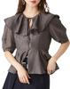 Lily Brown Double Frill Peplum Blouse LWFT251135 CGRY Women's