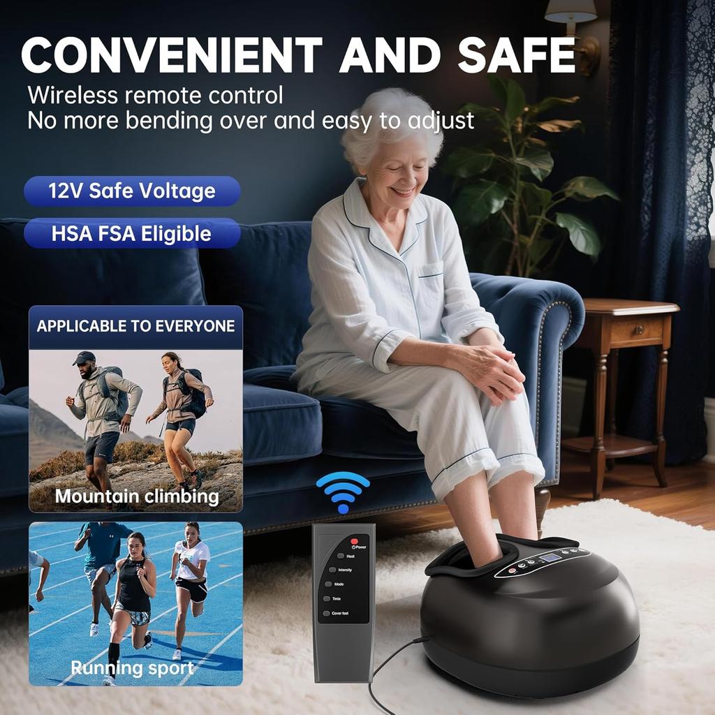 Foot Massager with Heat Kneading Vibration Compression Pause Function,Shiatsu Feet Massager for Plantar Fasciitis Neuropathy