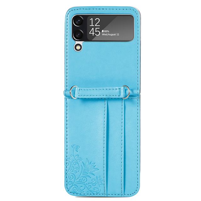 Обычный кожаный чехол-кошелек для телефона Samsung Galaxy Z Flip 4 5g Flip4 Flip3 Flip 3 Zflip4 Нескользящий складной чехол для телефона с ремешком